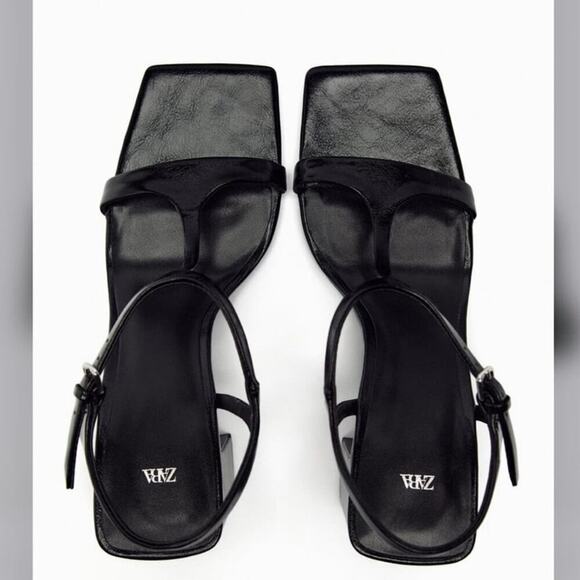 Zara Black BLOCK HEEL SANDALS Size 7.5 US - Picture 7 of 14